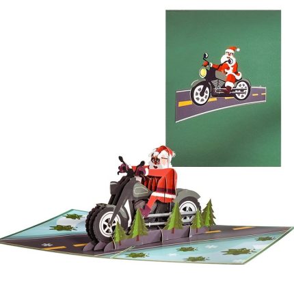 10 Pack Pop Up Christmas Cards 3D Motorbike Santa Claus Motorcycle Xmas Greeting Card Gift for Kids Women Dad Wife