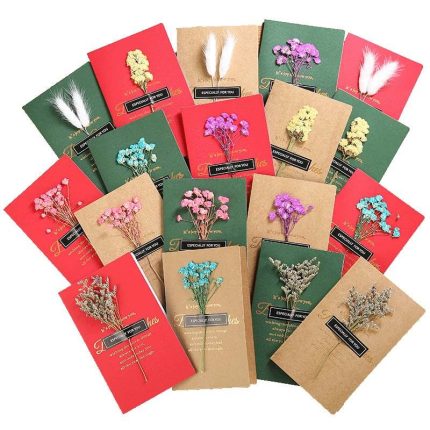 Creative Dried Flowers+Papercard Folding Type Greeting Cards Christmas Birthday Party Wedding Invitations 13 Colors